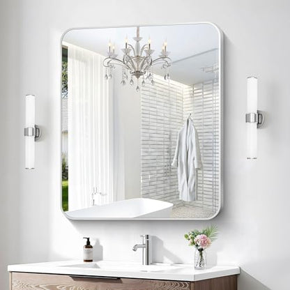 BONEWEI Silver Bathroom Mirror,30x36 inch Wall Mirror for Bathroom Wall Mounted,Rectangle Mirror for Bathroom Over Sink,Modern Frame Round Corner for Living Room,Bedroom Entryway,Horizontal/Vertical