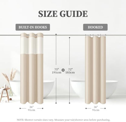 BTTN 36x75 Ringless Linen Textured Shower Curtain with Snap in Liner, Cream