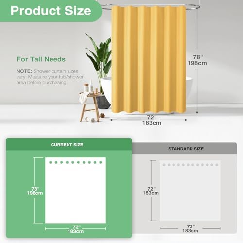 Dynamene Long Waffle Shower Curtain 256 GSM Heavy Fabric 72x78 Gold