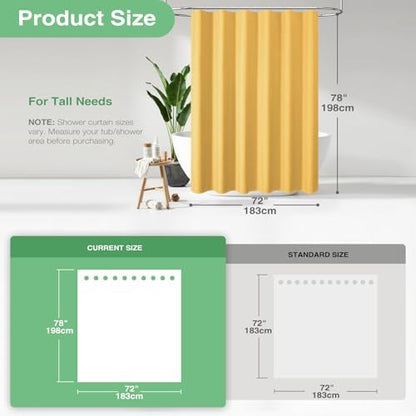 Dynamene Long Waffle Shower Curtain 256 GSM Heavy Fabric 72x78 Gold