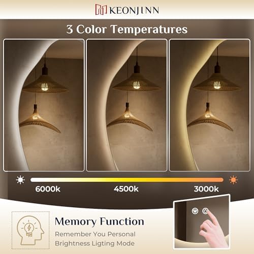 Keonjinn Irregular Bathroom Mirror with Lights 24 x 30 Inch, Tempered Glass