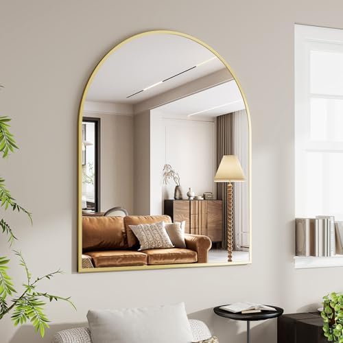 BEAUTYPEAK 36"x48" Arch Bathroom Wall Mirror, Gold