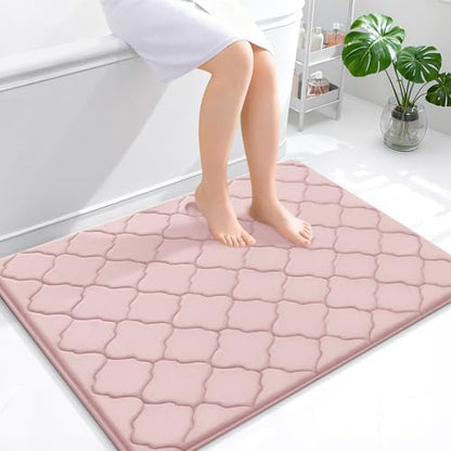OLANLY Memory Foam Bath Mat Rug 40x32, Ultra Soft Bathroom Rugs, Pink