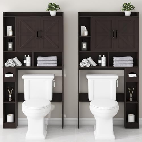 Vabches Over The Toilet Storage Cabinet with 2 Barn Doors, Espresso