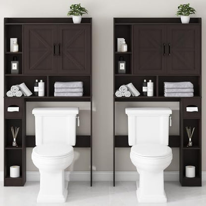 Vabches Over The Toilet Storage Cabinet with 2 Barn Doors, Espresso