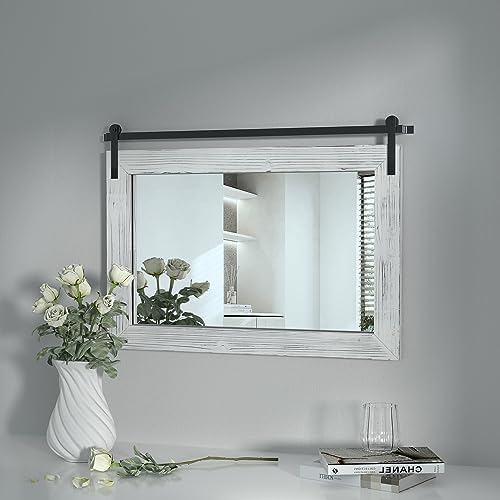 COGOOD Farmhouse Barn Door Mirror - 18 x 25 White