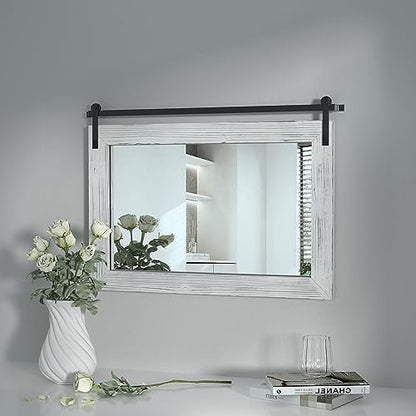 COGOOD Farmhouse Barn Door Mirror - 18 x 25 White
