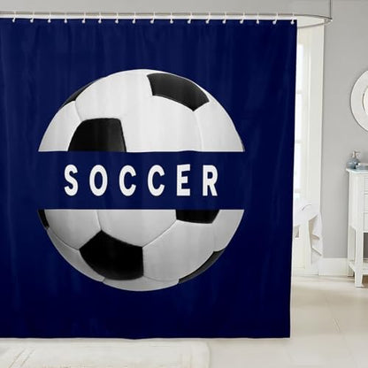 jejeloiu Football Shower Curtain 72"x84" Soccer Ball Game Bath Curtain for Boys Girls Teens Sports Game Bathroom Shower Curtain Set Women Men Gift for Football Lover Kids Bathroom Accessories