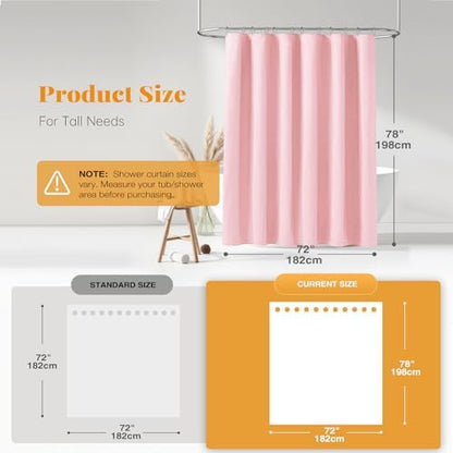 BTTN 72x78 Linen Textured Waterproof Thick Fabric Shower Curtain Set, Pink