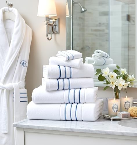 Bath Towels Set for Bathroom – Luxury 6-Piece Cotton Towels, Soft Absorbent & Quick Dry, 600 GSM Bath Towels for Bathroom, Hotel Spa Quality (White/Taupe, 6- Bath Towel Set)