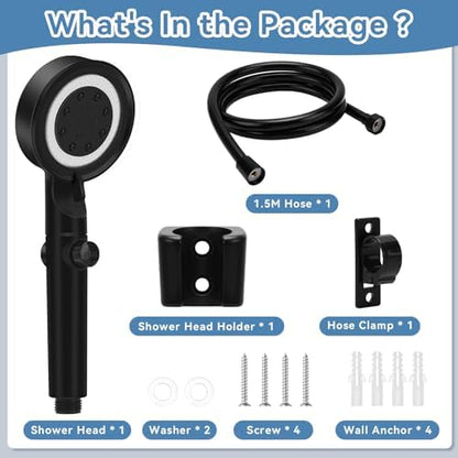 5+1 Mode High Pressure Replacement Black RV Shower Head with Hose