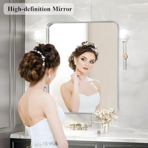 Silver Bathroom Vanity Mirror Over Sink 30x36, Large Wall Chrome Mirror