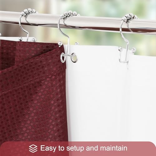 Gibelle 3 in 1 Burgundy Shower Curtain with PEVA Liner, 12 Hooks, 72x72