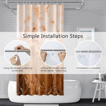 Brown Marble Waterproof Bathroom Shower Curtain 72x72 inches