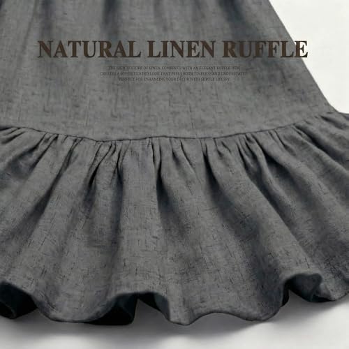 Farmhouse Shower Curtain Ruffle Linen Flax Dark Gray 72" W x 72" L