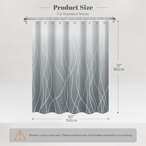 Striped Shower Curtain for Bathroom, Ombre Grey, 60" W x 72" L