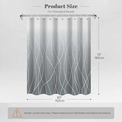 Striped Shower Curtain for Bathroom, Ombre Grey, 60" W x 72" L