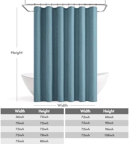 ANRODUO Moonlight Blue Long Linen Fabric Shower Curtain Set - W72xL108