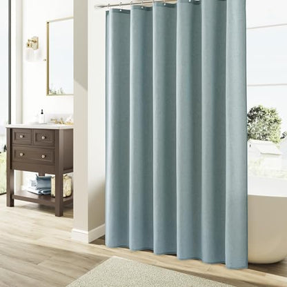 Naturoom Linen Shower Curtain 72 Inch Long for Bathroom Light Blue 1 Panel