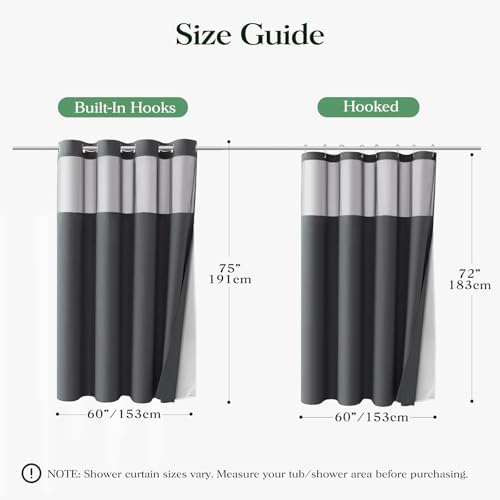 Dynamene Charcoal Grey Hook Free Waffle Shower Curtain & Snap Liner,60x75