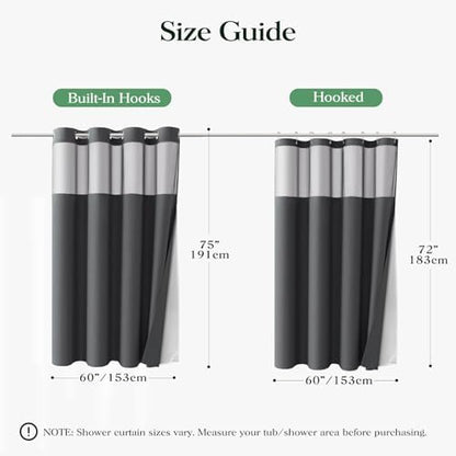 Dynamene Charcoal Grey Hook Free Waffle Shower Curtain & Snap Liner,60x75
