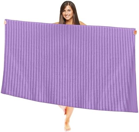 Elegant Comfort 100% Turkish Cotton Corduroy Ribbed Luxury Jumbo Bath Towel Ultra Soft - 35 x 70 Inch - Luxury Spa Premium Hotel Quality Highly Absorbent and Quick Dry Large Bath Towel, Lilac