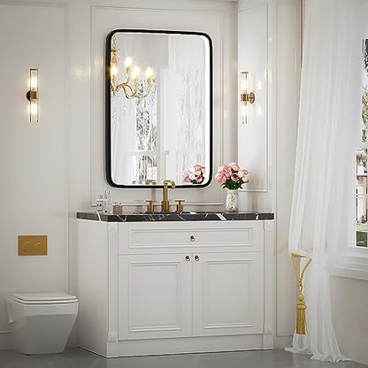 20x28 Inch LED Lighted Bathroom Mirror,Black Frame