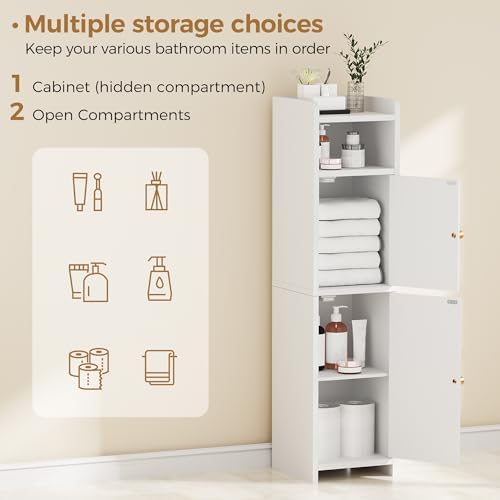 BEWISHOME Small Bathroom Storage Cabinet, 2 Doors Narrow Bathroom Cabinet