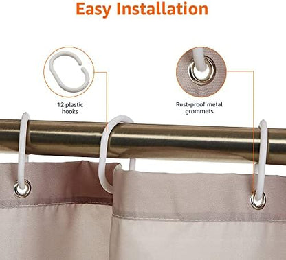 Amazon Basics Bathroom Shower Curtain, Water Resistant Fabric with Rust Proof Grommets & Hooks, Weighted Hem, Machine Washable, 72"x72", Light Brown, Beige