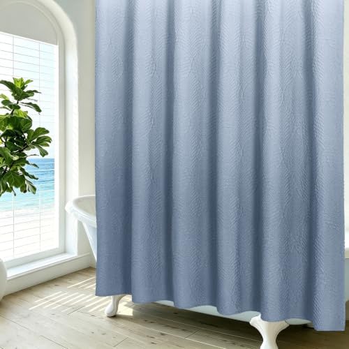 Gibelle 72x84 Extra Long Shower Curtain, Ombre Fog Blue 3D Embossed Half Bath Curtain