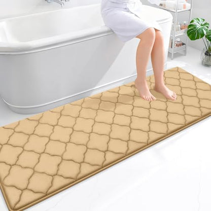 OLANLY Memory Foam Bath Mat Rug 70x24, Ultra Soft Bathroom Rugs, Beige