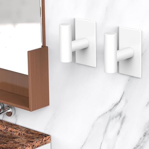 VAEHOLD Wall Towel Hooks, Heavy Duty Sticky Holder Waterproof Towel Hooks for Hanging Coat, Clothes, Closet Hook Wall Mount for Kitchen (White, 6 Pack)