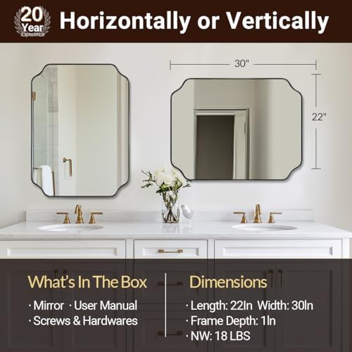 ANDY STAR 22X30 Inch Matte Black Scalloped Mirrors for Bathroom Sink