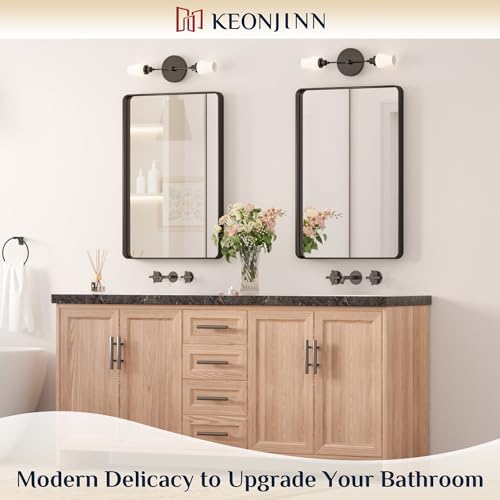 Keonjinn 20 x 30 Inch Black Bathroom Mirror, Tempered Glass Vanity Mirror