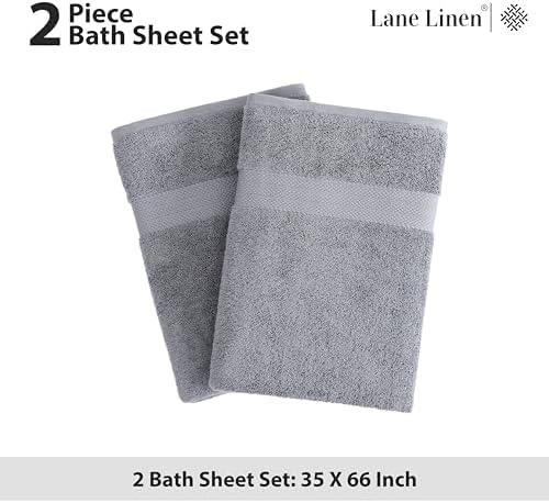 LANE LINEN Bath Sheets 100% Cotton 2 Pack Oversized Soft - Grey