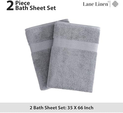 LANE LINEN Bath Sheets 100% Cotton 2 Pack Oversized Soft - Grey