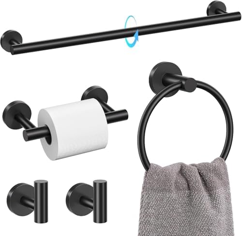 TURS Black 5 Piece Bathroom Towel Bar Set Bathroom Hardware Set, 23.6 inch Bathroom Accessories Kit Set, SUS304 Stainless Steel Wall Mounted