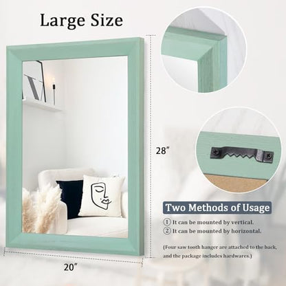 AAZZKANG Wood Framed Mirror Rectangle Modern Farmhouse Wall Mirrors Decor Large 28"x20" for Bedroom Living Room Bathroom Dressing Room Green