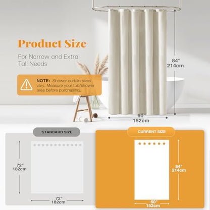 BTTN Linen Textured Waterproof Fabric Shower Curtain, 60x84, Light Cream