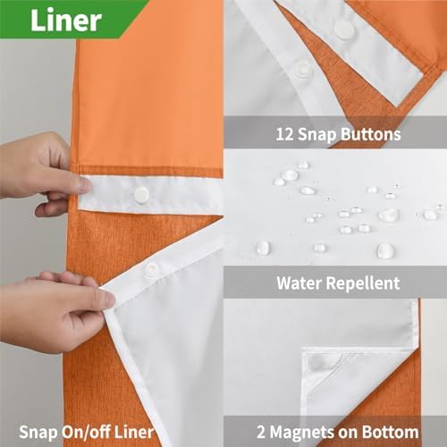 eachope No Hook Fabric Shower Curtain with Snap-in Liner,71x74 Burnt Orange