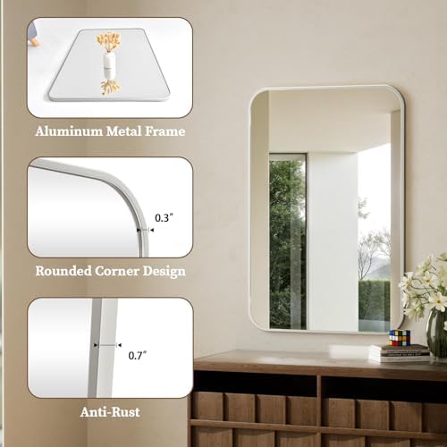 BEAUTYPEAK 26" x 38" Silver Wall Mounted Bathroom Mirror