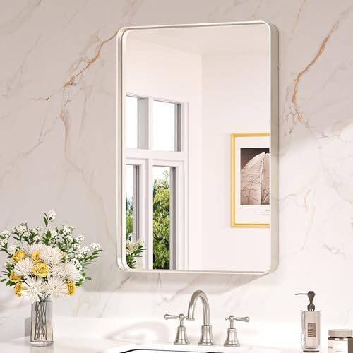 Keonjinn 20 x 30 Inch Brushed Nickel Bathroom Mirrors for Over Sink