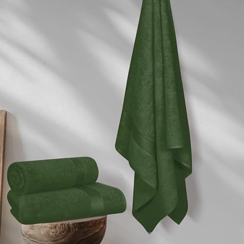 Belizzi Home Cotton 2 Pack Oversized Bath Towel Set 28x55 inches, Large Bath Towels, Ultra Absorbant Compact Quickdry & Lightweight Towel, Ideal for Gym Travel Camp Pool - Olive Green