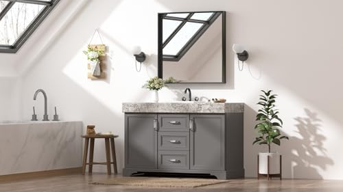 Keonjinn 30x30 Inch Matte Black Bathroom Mirror for Over Sink, Square