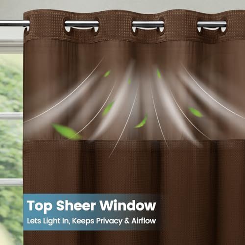 SORTTO No Hook Waffle Shower Curtain with Snap in Liner Set, 71x74, Brown