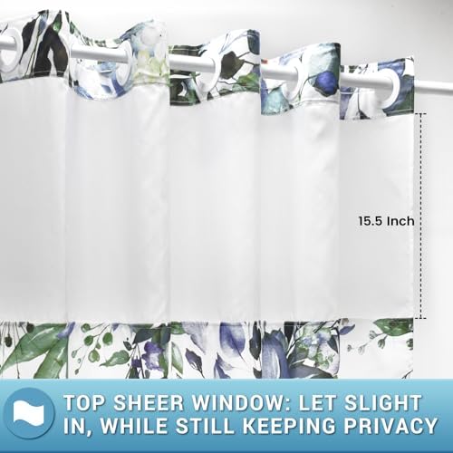 WITHLOC No Hook Floral Shower Curtain with Liner, Eucalyptus Green, 71x77