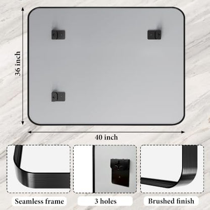 36x40 Inch Black Metal Framed Bathroom Mirror for Wall, HD Tempered Glass, Vanity Mirror for Over Sink, Anti-Rust Aluminum Alloy Mirror, Farmhouse, Horizontally or Vertically Hanging