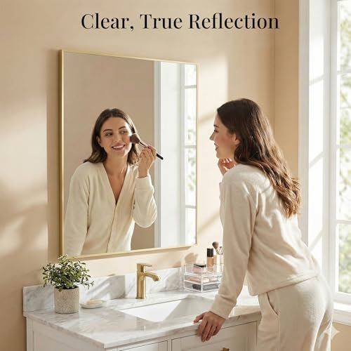 40"x30" Satin Gold Framed Rectangle Bathroom Vanity Wall Mirror