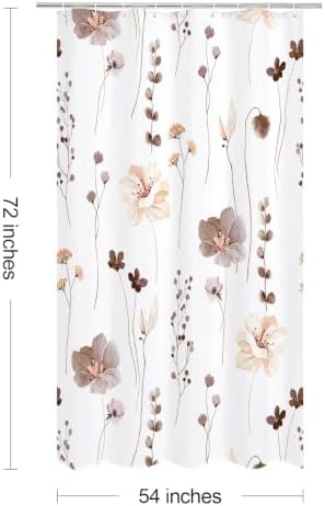 Gibelle Brown Beige Watercolor Floral Fabric Shower Curtain, 54x72