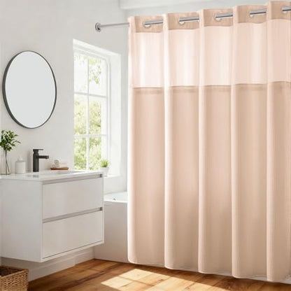 River Dream Heavyweight Waffle No Hook Shower Curtain with Liner,Pink,71x74
